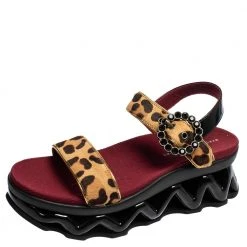 Marc By Marc Jacobs Beige Leopard Print Calf Hair And Patent Leather Ninja Wave Platform Sandals Size 39 For Women