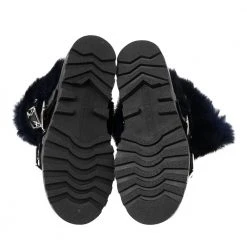 Marc By Marc Jacobs Black/Blue Ricky Rex Rabbit Fur And Leather Buckled Moto Boots Size 35.5 For Women -Cheap Marc Jacobs Store luxury women marc jacobs used shoes p564339 002