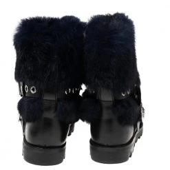 Marc By Marc Jacobs Black/Blue Ricky Rex Rabbit Fur And Leather Buckled Moto Boots Size 35.5 For Women -Cheap Marc Jacobs Store luxury women marc jacobs used shoes p564339 003