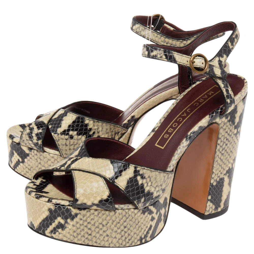 Marc Jacobs Black/Beige Python Embossed Leather Criss Crss Platform Ankle Strap Size 36 For Women 4 Marc Jacobs Black/Beige Python Embossed Leather Criss Crss Platform Ankle Strap Size 36 For Women - Image 4