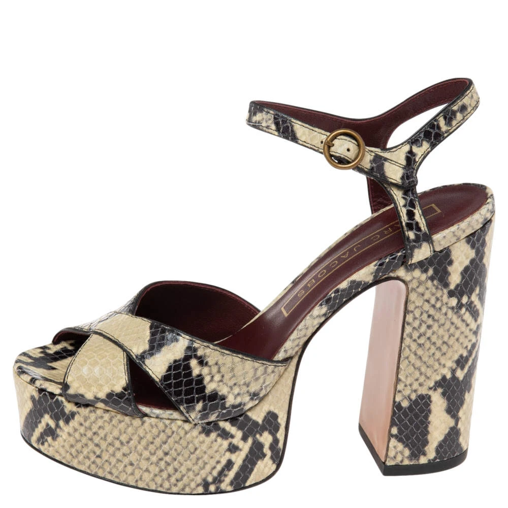 Marc Jacobs Black/Beige Python Embossed Leather Criss Crss Platform Ankle Strap Size 36 For Women 2 Marc Jacobs Black/Beige Python Embossed Leather Criss Crss Platform Ankle Strap Size 36 For Women - Image 2