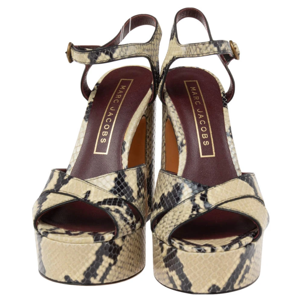 Marc Jacobs Black/Beige Python Embossed Leather Criss Crss Platform Ankle Strap Size 36 For Women 3 Marc Jacobs Black/Beige Python Embossed Leather Criss Crss Platform Ankle Strap Size 36 For Women - Image 3