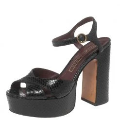 Marc Jacobs Black Python Embossed Leather Ankle Strap Sandals Size 36 For Women