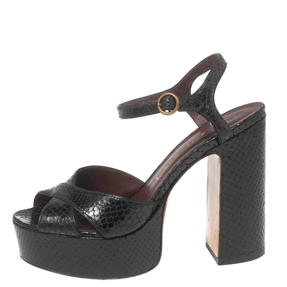 Marc Jacobs Black Python Embossed Leather Ankle Strap Sandals Size 36 For Women 2 Marc Jacobs Black Python Embossed Leather Ankle Strap Sandals Size 36 For Women - Image 2