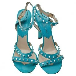 Marc Jacobs Blue Leather Embellished Ankle Strap Sandals Size 38 For Women -Cheap Marc Jacobs Store luxury women marc jacobs used shoes p596564 004