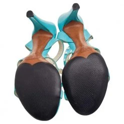 Marc Jacobs Blue Leather Embellished Ankle Strap Sandals Size 38 For Women -Cheap Marc Jacobs Store luxury women marc jacobs used shoes p596564 008