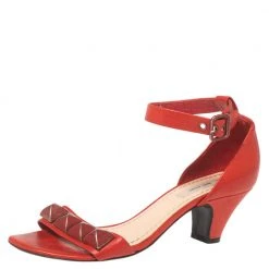 Marc Jacobs Red Leather Studded Ankle Strap Sandals Size 37 For Women