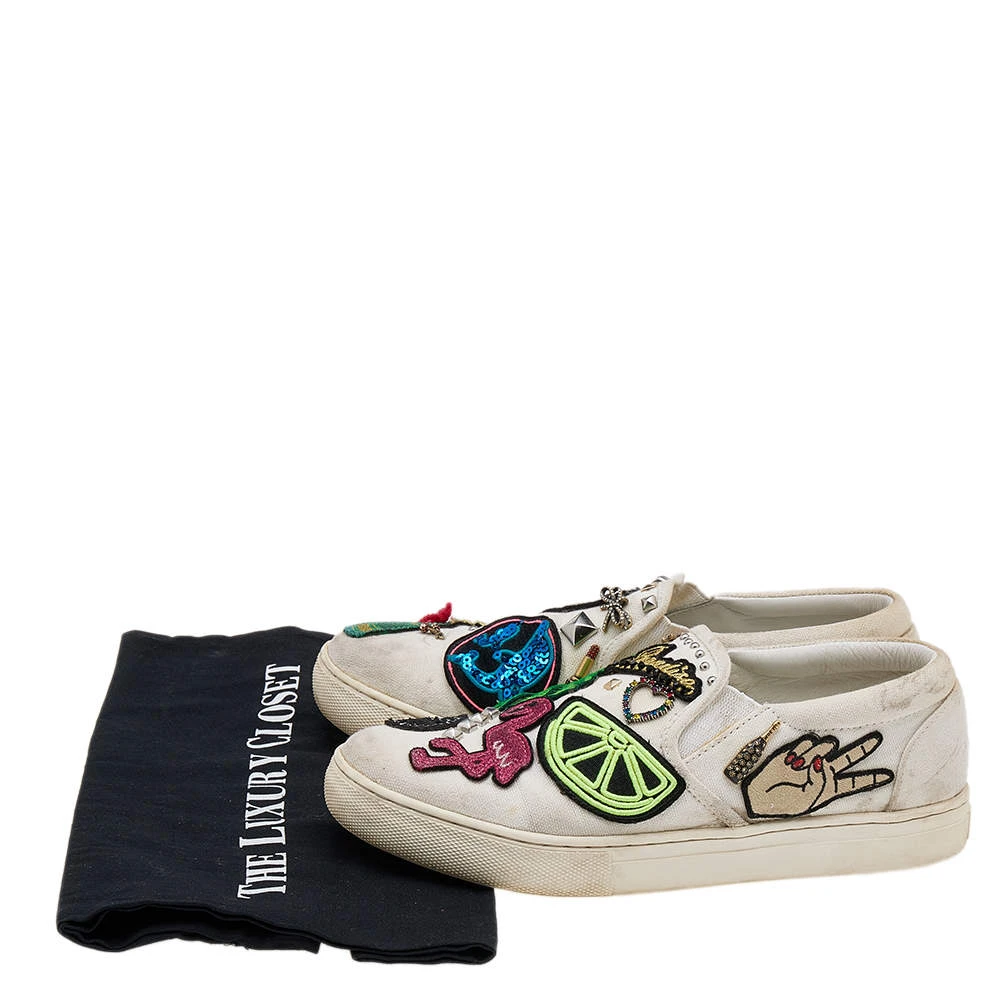 Marc Jacobs White Canvas Patches And Embellished Mercer Slip On Sneakers Size 38 For Women 9 Marc Jacobs White Canvas Patches And Embellished Mercer Slip On Sneakers Size 38 For Women - Image 9