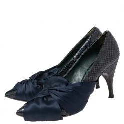 Marc Jacobs Navy Blue Python Leather Bow Pumps Size 39.5 For Women -Cheap Marc Jacobs Store luxury women marc jacobs used shoes p617514 001