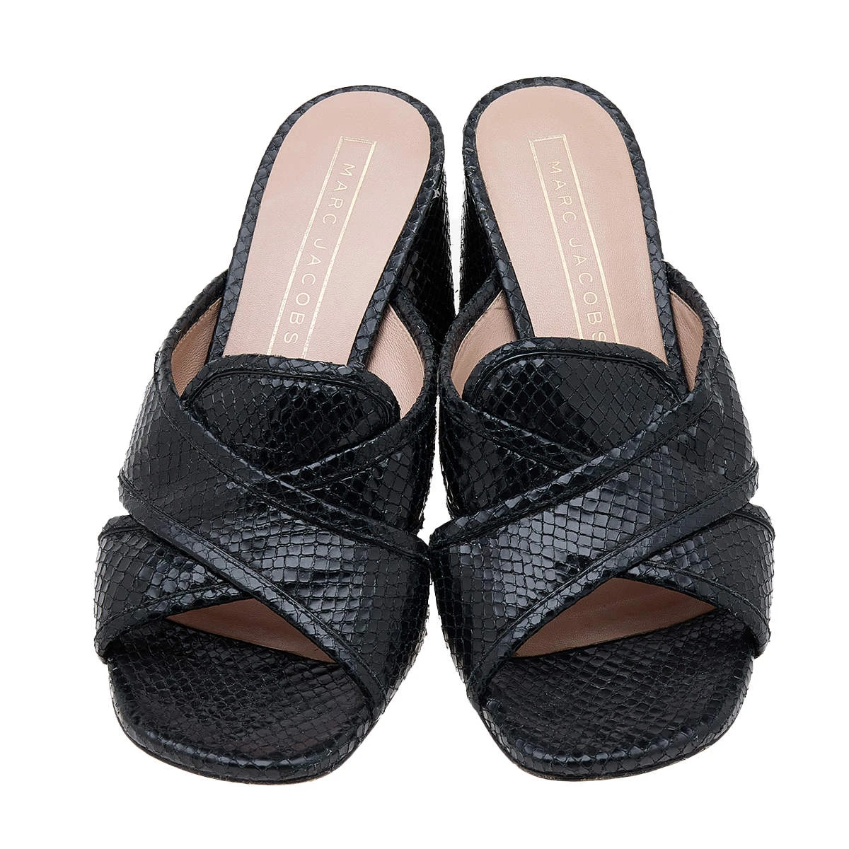 Marc Jacobs Black Snakeskin Embossed Leather Criss Cross Slide Sandals Size 38 For Women 3 Marc Jacobs Black Snakeskin Embossed Leather Criss Cross Slide Sandals Size 38 For Women - Image 3