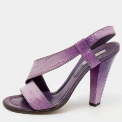 Marc Jacobs Purple Croc Embossed Leather Slingback Sandals Size 39 For Women