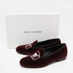 Marc Jacobs Burgundy Velvet Embroidered Smoking Slippers Size 36 For Women -Cheap Marc Jacobs Store luxury women marc jacobs used shoes p655722 010