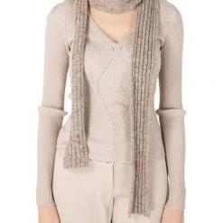 Marc Jacobs Beige Marled Cashmere Rib Knit Slim Muffler For Women -Cheap Marc Jacobs Store luxury women used accessories p206242 002